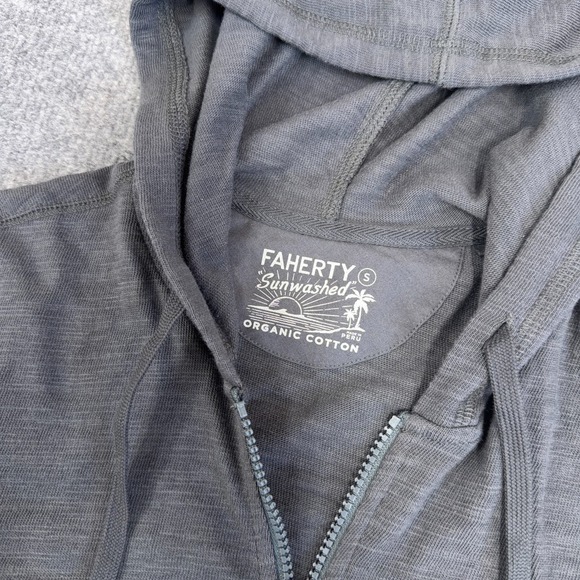 Faherty Hoodie Men Small Charcoal Gray Full Zip Sunwashed Organic Cotton NEW - Picture 4 of 8